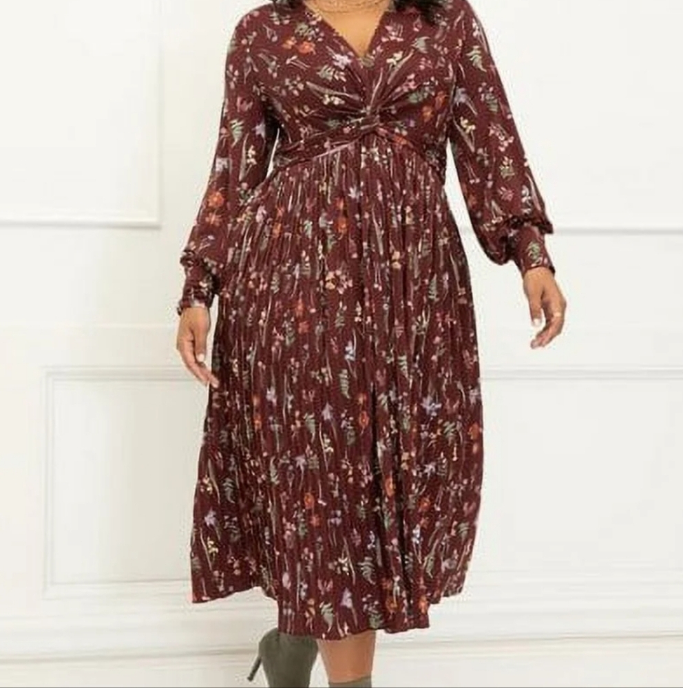 Eloquii Floral Long Sleeve Dress